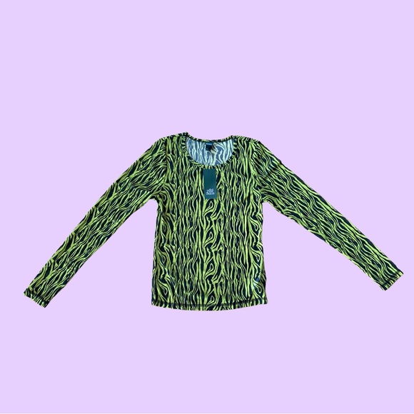 NWT Wild Fable Neon Lime Green Sheer Zebra Print Mesh Long Sleeve Top 🔥 - Picture 2 of 3